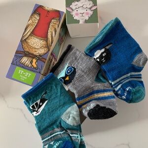 Smartwool 3-pr 1-2 Toddler Sz Trio Zero Cushion Merino Wool Bootie Socks New Box